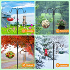 FEED GARDEN Heavy Duty Shepherds Hook 76" Double Hooks Adjustable (44/60/76") - Alloy Steel 5-Prong Base, 17lb Capacity - Easy Assembly Bird Feeder Pole for Hanging Planters, Lanterns, Wind Chimes - size: 76 Inch
