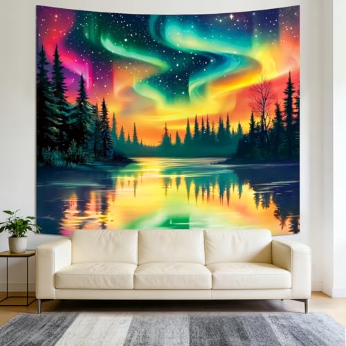 Apdidl Forest Space Tapestry for Bedroom Ceiling, Large Nature Colorful Galaxy Night Starry Sky Tapestries, Northern Aurora Landscape Tree Wall Hanging Decor for Living Room Boys (51"X60") - color: Wall Tapestry Aurora, size: 60"L x 51"W