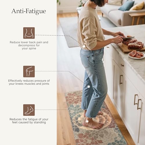 GENIMO Kitchen Mats for Floor, Kitchen Rugs Non Slip Washable Sets of 2, Waterproof Cushioned Anti Fatigue Mat, Floral Runner Rug for Laundry, Sink, Office, Home, 17.3"x47"+17.3"x30", Red - color: Red, size: 17.3"x47"+17.3"x30"