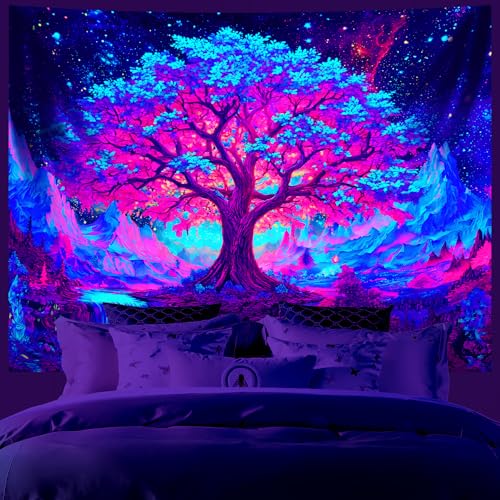 AOHMPT Blacklight Tapestry Glow in the Dark Tapestry Tree Design 59'' × 51'' inch Wall Hanging Decor for Bedroom Living Room - color: Tree, size: 59"L x 51"W