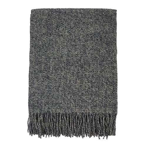 Merino Wool Throw Blanket, Indoor & Outdoor Blankets and Throws, Soft Blanket with Fringes, 65"x79" (170 x 200 cm) - color: Charcoal Blue, size: Queen (U.K. Standard)