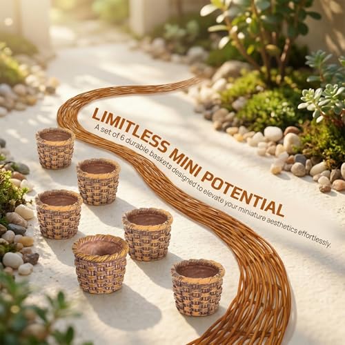 TOYANDONA 6Pcs Miniature Resin Rattan Baskets for Dollhouse Decoration Storage Holders Realistic Simulation Baskets Mini House Accessories