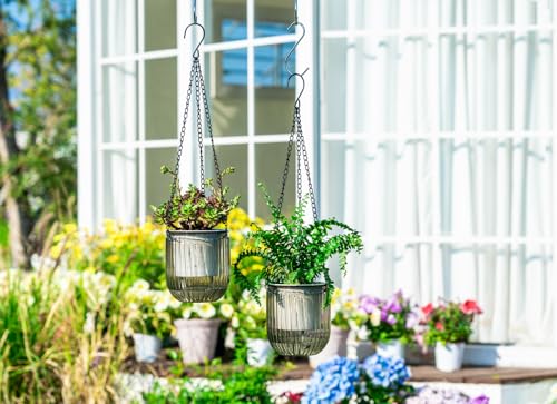 Josteve 4.5 Inch 2 Pcs Self Watering Hanging Planter Indoor Plant Pots Drainage Holes, Outdoor Small Hanging Planters Flower Pot Basket, Visible Water Level, Plant Hanger Home Decor, Gardening - color: Gray, size: 2*4.5 inch