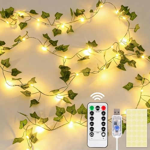 DomeStar 40Ft 120 LED Fairy Lights with Vines, Vines with Light for Bedroom, Curtain String Lights with Remote for Dorm, Wedding, Party, Wall, Indoor, Outdoor Holiday Home Decor - style: 40Ft-120LED-lvy