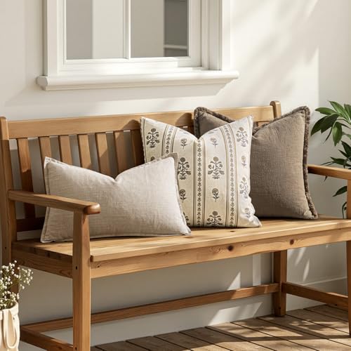Decorative Vintage Striped Floral Throw Pillow Covers 20x20 Inch Set of 2 Walnut Farmhouse Boho Botanical Print Cushion Covers for Sofa Couch Chair Bedroom Living Room Summer Home Decor - color: Walnut, size: 20" x 20" (Pack of 2)