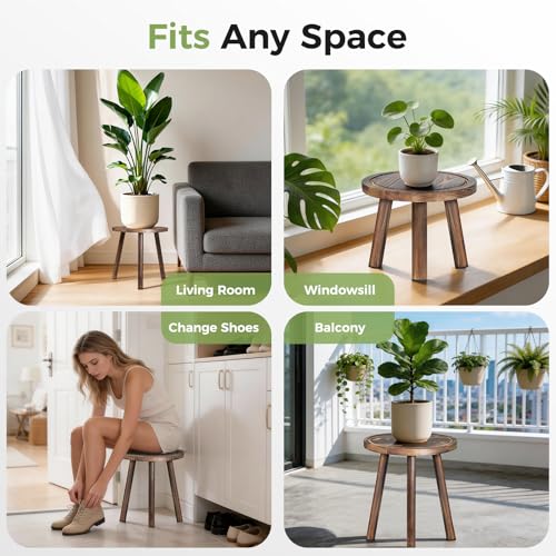 3-Pack Upgrade Thicken Wood Plant Stand Indoor, for 6-12 Inch Pots, Plant Stool Water-resistant Pinewood, Mid Century Modern Decor, Plant Stand 3 Sizes, for Living Room, Balcony, Office(Dark Brown)