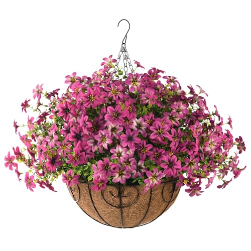 ZFProcess Artificial Flowers Hanging Baskets, Multicolor 12 Bundles Faux Flower Outdoor Hanging Basket Spring Summer Decoration, Fake Flowers Plants for Porch Patio Balcony Home Yard Decor (Rose red) - color: Light Purple