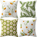 Fourluoo 4 Pcs Daisy Embroidered Throw Pillow Covers 18x18 Daisy Decorative Pillow Cover with Zipper Spring Floral Tufted Cushion Pillowcase for Bed Couch Sofa Living Room - style: Daisy