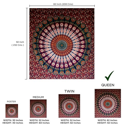 raajsee Blue Orange Tapestry Mandala Wall Hanging- Wall Tapestries For Bedroom - Aesthetic Tapestrys -Queen (82x92 Inches / 208x232 Cms) - color: Blue Orange, size: 92"L x 82"W