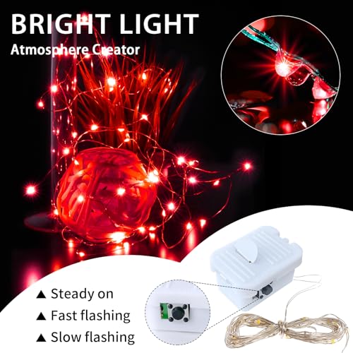 12 Pack Red Fairy Lights Battery Operated, 7ft 20 LED Mini String Twinkle Lights for Valentine's Day Christmas Halloween Mason Jars Party Centerpiece Table Decorations (12, Red) - color: Red