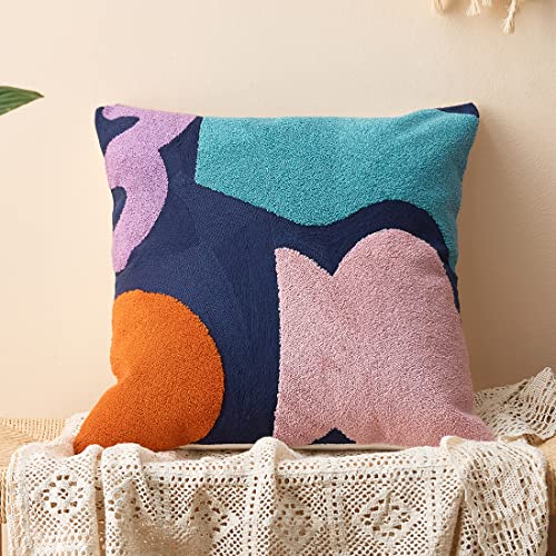 vctops Boho Geometric Tufted Decorative Throw Pillow Cover Farmhouse Cotton Embroidery Accent Square Cushion Case for Couch Sofa Bed (EmbroideryN, 18"x18") - color: Embroideryn, size: 18" x 18" (Pack of 1)