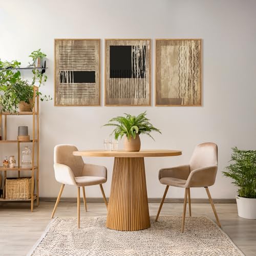 CHDITB Abstract Lines Framed Canvas Wall Art Set Of 3, Minimalist Wall Decor, Modern Inspired Geometric Wall Painting, Neutral Toned Abstract Art Prints for Living Room Bedroom Decor (12X16 Inch) - color: Abstract line wall art 3