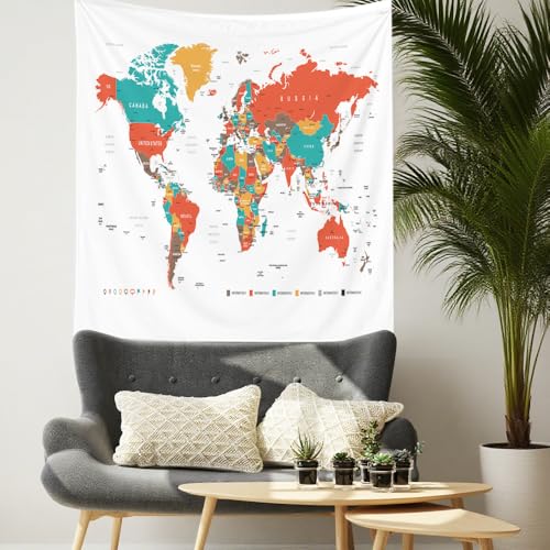 CAPSCEOLL White World Map Tapestry - Old Red Map Wall Hanging for Dorm Room Decor - Christmas Curtains 50X60 Inches - color: White Orange, size: 50"L x 60"W