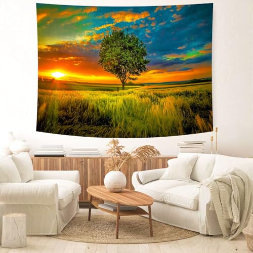 Delur Sunset Tree of Life Tapestry Forest Nature Landscape Wall Hanging Tapestry Scenic Tree Woodland Natural Sunrise Headboard for Bedroom Living Room Home Decor (70.8" x 92.5") - color: Sunset Tree, size: 70.8"L x 92.5"W