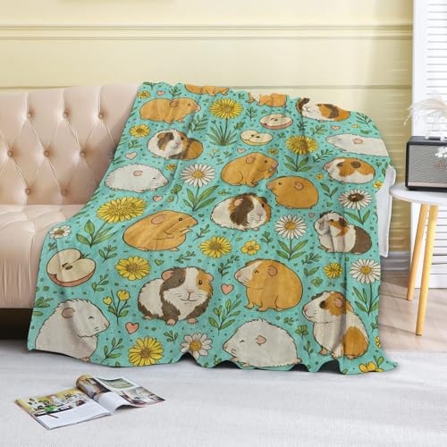 Guinea Pig Floral Fleece Blanket,40x50in,Cute Cartoon Cavy Colorful Flower Fruit Blue Throw Blankets,Soft Cozy Lightweight, Ideal for Bed Living Room Home Decor,Girls Gifts - color: Guinea Pig, size: 40x50 Inch