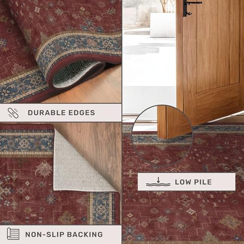 Hazo Haus Oriental 8x10 Large Area Rugs for Living Room - Burgundy Rug for Bedroom Under Bed, Dining Room Under Kitchen Table, Washable Soft Non Slip Unique Indoor Décor - color: Burgundy, size: 8' x 10' (Rectangular)