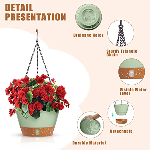 Amyhill 6 Pcs 8 Inch Hanging Planter for Indoor Plants Self Watering Hanging Pot Baskets with Drainage Hole Visible Water Level Tray with Hooks for Garden Outdoor(Green) - color: Green