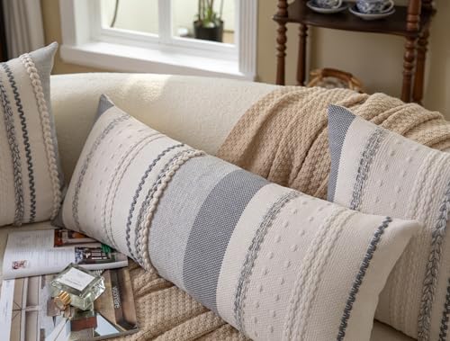 Cethom Boho Lumbar Pillow Covers 14x36 Inch Long, Grey Textured Decorative Couch Pillow Cases for Farmhouse Home Decor, Accent Cushion Cover for Sofa, Bed, Living Room, Bedroom, Pack of 1 - color: Grey, size: 36" x 14" (Pack of 1)