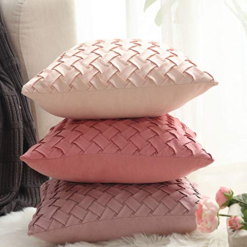 vctops Boho Basket Weave Pattern Decorative Throw Pillow Cover Super Soft Suede Solid Square Accent Cushion Case for Couch Sofa Car (YH Pink,18"x18") - color: Yh Pink, size: 18" x 18" (Pack of 1)