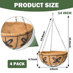 4 Pack 14 Inch Hanging Baskets for Plants Outdoor Metal Hanging Planter Basket with Coco Coir Liner Hanging Flower Baskets Hanging Flower Pots Holder for Garden, Patio(Butterfly) - size: 14 Inch, style: Contemporary