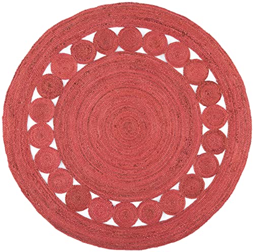 SAFAVIEH Area Rug 5' Round - Natural Fiber Collection - Rust, Handmade Jute, Boho Farmhouse Braided Design (NF364P) - color: Rust, size: 5' (Round)