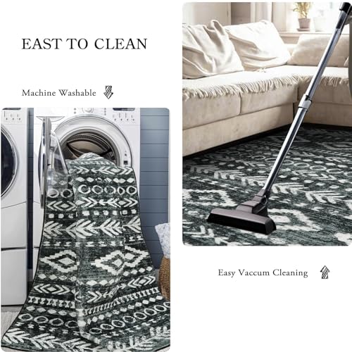 Lahome Moroccan Small Rug 2x3, Black and White Non-Slip Washable Indoor Front Door Mat with Rubber Backing, Low-Profile Modern Farmhouse Boho Area Rug for Entryway Bathroom Kitchen Decor Varena - color: Black/White, size: 2' x 3'