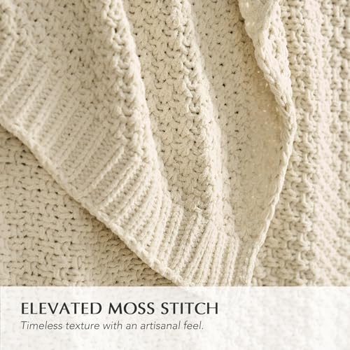 EVERGRACEHOME Chunky Chenille Knit Throw Blanket for Couch, Soft Luxurious Oversized King Moss Stitch Blanket for Bed, Large Cozy Farmhouse Knitted Throw for Sofa, Beige, 92" x 108" - color: Beige, size: 108" X 92"