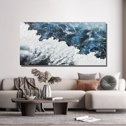 Canvas Wall Art Decor Abstract Canvas Wall Pictures for Living Room Large Blue White Wall Art Prints Beach Wave Artwork for Walls Coastal Modern Wall Art Decorations Home Office Wall Art Decor 20" X 40" - color: XY-01B, size: 40"L x 20"W