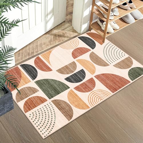 MUJOO Small Rug Washable,Boho 2x3 Area Rugs for Entryway Bathroom Entry Entrance Bedroom Kitchen,Front Door Mat Soft Throw Carpet Non Slip Indoor Modern Abstract Bohemian Terracotta - color: Rust and Brown, size: 2' x 3' (Rectangular)