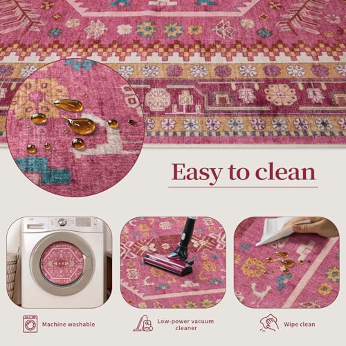 Ciicool Small Area Rug, 2x3ft Boho Rug, Ultra Soft Entry Rugs for Entryway, Non-Slip Washable Rugs Oriental Low-Pile Indoor Mat Floor Carpet for Entrance Bedroom Kitchen Bathroom Foyer Decor - color: Fuchsia, size: 2' X 3' (Rectangular)