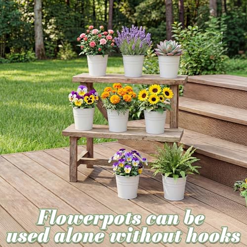 HowRU Hanging Flower Pots, Railing Planter Box for Outdoor Plants 12 Pack 5 Inch Metal Hanging Planters with Detachable Hooks Balcony Window Fence Garden Decoration Flower Boxes, White - color: White(5in)