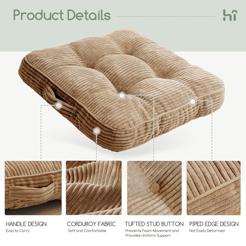 HIGOGOGO Floor Pillow Cushion for Adults, Meditation Cushion Pillow, Large Square Floor Sitting, Tufted Corduroy Cover, for Tatami Living Room or Yoga, 22x22 Inch, 2Pack, Coffee - color: Square Coffee, size: 4" Thick(Pack of 2)