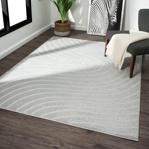 LUXE WEAVERS Modern Geometric Wave Gray 4x6 Area Rug - color: Grey, size: 4' x 6' (Rectangular)