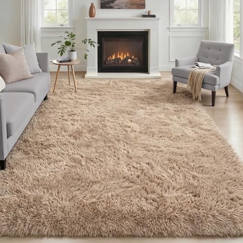 Fluffy 5x7 Area Rugs for Living Room Bedroom: Ultra Soft Shag Rug Non-Slip Non-Shedding Small Plush Bedside Rug Indoor Floor Carpets for Kids Room Playroom Entryway Nursery Dorms Home Decor Beige - color: Beige, size: 5' x 7' (Rectangular)