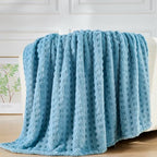 NEWCOSPLAY Super Soft Throw Blanket Blue Premium Silky Flannel Fleece 3D Waffle Checkered Lightweight Bed Blanket All Season Use (Blue, Throw(50"x70")) - color: Blue, size: Throw(50"x70")