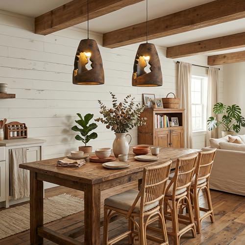 JAYMP Wabi Sabi Pendant Light for Dining Room Kitchen Island Hallway Farmhouse Hanging Lamp E26 Base Retroism Style Wine Bottle Shape Lighting Fixture, 1 Pack (Antique Brown,A Shape, D35×H51cm) - color: Antique Brown,A, size: D35×H51cm