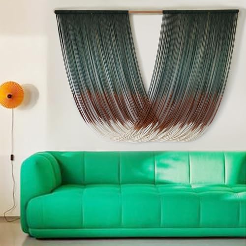 Macrame Wall Hanging Dip-Dye Green Boho Wall Decor Chic Fiber Yarn Wall Art Craftsmanship Bedroom Livingroom Nursery Apartment Home Decor 57" W x 35" L - color: Green Brown