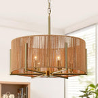 6-Light Hand-Woven Rattan Chandelier, 19.7" Farmhouse Boho Chandelier, Adjustable Rustic Wicker Ceiling Light Fixture for Dining Room Kitchen Island Bedroom Hallway Entryway - size: 19.7"