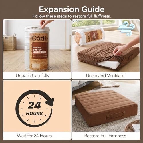 Codi Thick Replacement Couch Cushions 2 Sets, Upholstery Foam with Washable Covers for Sofa Cushion Chair Meditation - 24 × 24 × 5 Inch, High Density Foam, Coffee - color: Coffee, size: 24 Inch (Pack of 2)