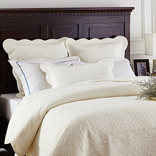 Calla Angel Sage Garden Luxury Pure Cotton Matelasse Quilted Pillow Sham, King Pillow, 20x36, Ivory - color: Ivory, size: King