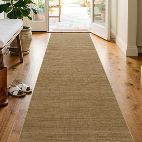 Jute 2x8 Hallway Runner Rug: Washable Non Slip Kitchen Rugs with Rubber Backing Pet-Friendly Carpets Stain Resistant Runners for Laundry Entryway Bedroom Decor Natural Brown - color: Natural Brown, size: 2' x 8' (Rectangular)