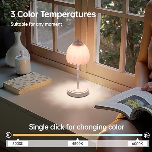 Shenmoyl Rechargeable Table Lamp with 5200mAh Battery & Touch Control - 3 Adjustable Color Temperatures, Cordless Dimmable Table Light for Bedroom, Office Desk, Nightstand(Creamy Pink, 1 Pack - color: Creamy Pink, size: 1 Pack