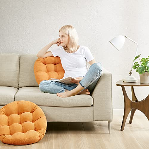Floor Cushion Pillow Set of 2, Round Large Pillows Seating for Adults, Tufted Corduroy Cushions for Living Room Tatami, Orange Yellow, 22 Inch - color: Round | Orange Yellow | 2 Pack, size: 2 Pack