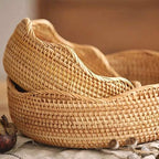 8.7” Small Basket Wicker, Rattan Serving Bowl Bowls, Small Decorative Tray, Natural Handwoven Basket, Entryway Nightstand Dining Room Kitchen Counter Table Coffee Organizing Snack Pastries Jewry