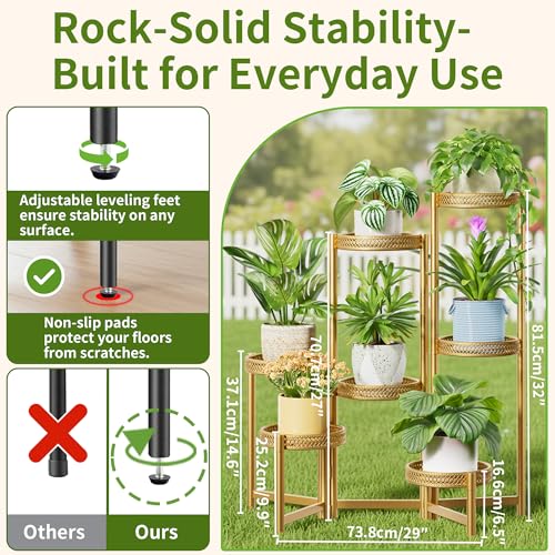 7 Tiered Metal Corner Plant Stand Indoor Outdoor, Tall Large Folding Rack with Rust Proof 10 Inch Wide Tray, Heavy Duty Flower Shelf for Multiple Plants for Patio - GoldWave - color: GoldWave, size: 7-tiers
