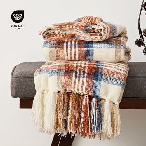 EverGrace Plaid Chenille Throw Blanket for Couch, Super Soft Cozy Decorative Fall Throw with Tassels for Bed Sofa Farmhouse Decor, Lightweight Harvest Plaid Throw for Autumn, 50"x60" - color: Plaid Harvest, size: 50"x60"