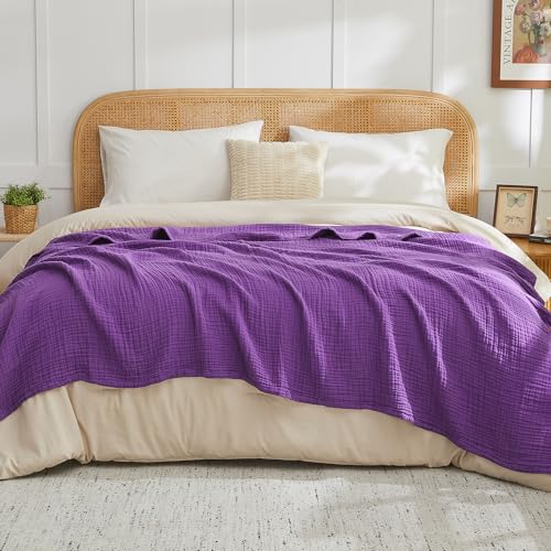 EMME Cotton Muslin Throw Blanket Couch Breathable Gauze Blanket Soft Lightweight Blankets Adults (Purple, 50"x60") - color: 13 - Purple, size: Throw (50" x 60")
