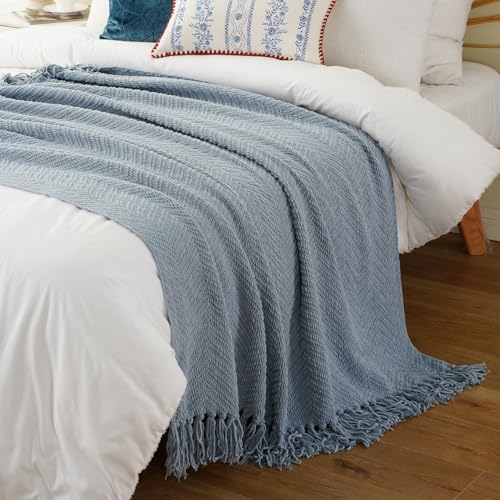 BATTILO HOME Blue Grey Throw Blanket for Couch, Chenille Knit Throw Blankets, Super Soft Dusty Blue Throw Blanket with Tassels for Bed,Sofa and Living Room,50" x 60" - color: Bluish Grey, size: 50"x60"