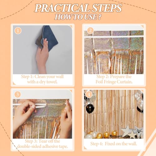DECOCKRAT 2 Pack Foil Fringe Backdrop - Laser Champagne Shiny Tinsel Curtains for Party Decoration/Photo Booth Props - 3.3x6.6 FT Metallic Foil Backdrop for Birthday, Wedding, Graduation, Christmas. - color: Laser Champagne