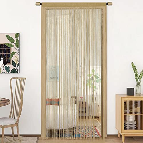 HSYLYM Spaghetti String Curtains for Doorways Privacy Door Frame Tassel Hippy Wall Kitchen Hallway Boho Fringe Curtain Hanging Door Room Dividers Decor 1 Panel（39×79in/100×200cm,Ecru） - color: Ecru, size: 39"W x 79"L (Pack of 1)